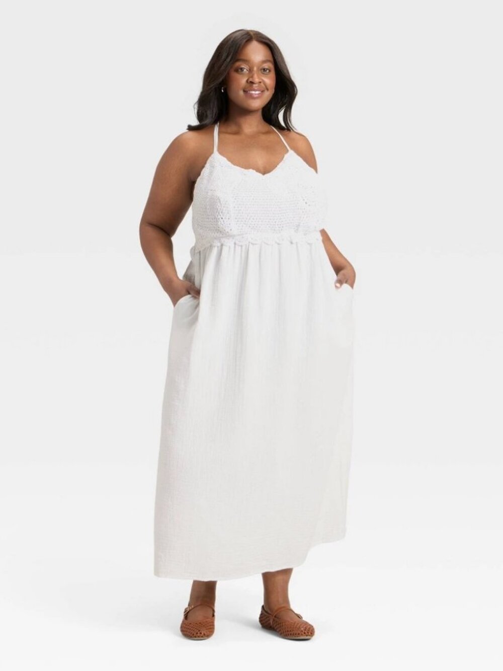 Women's Crochet Trim Maxi Sundress - Universal Thread™ White XXL